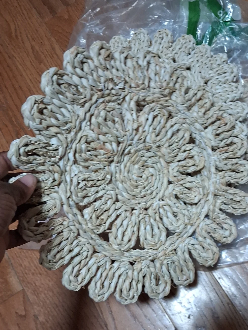 Handmade Woven Round Placemat - Natural Cream & Tan Set Of 6